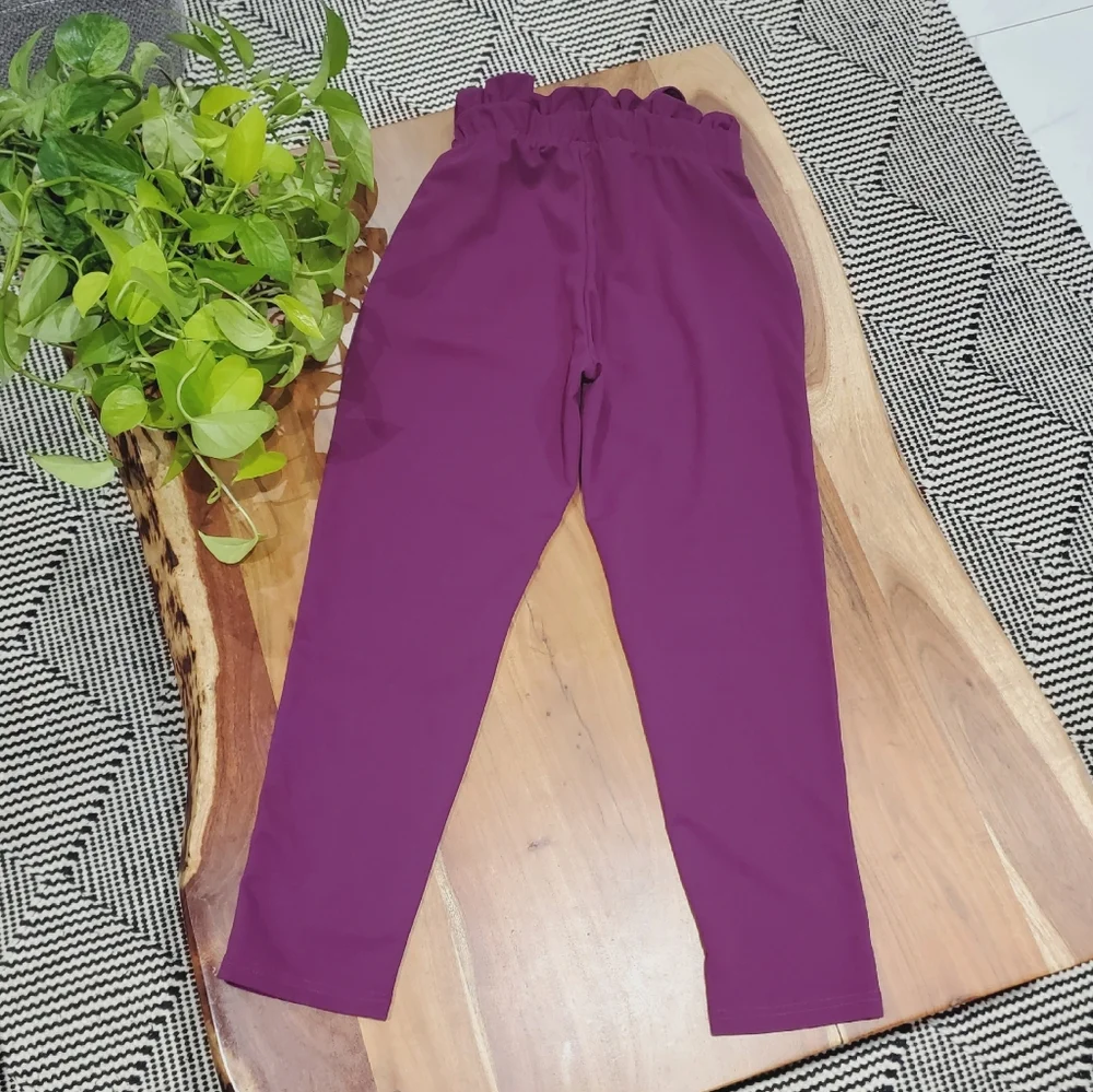 Tie Front Paperbag High Waist Tapered Trousers In Light Plum - Picture 5 of 7